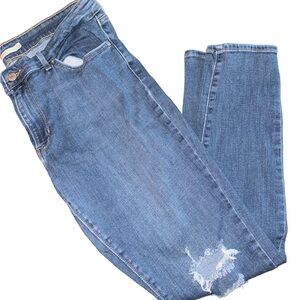 Blue Washed Denim Jeans with Rips